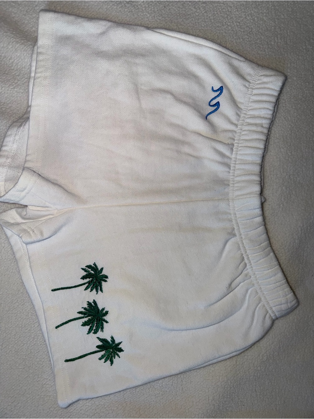 Vintage Havana White Shorts with Green Palm Embroidery